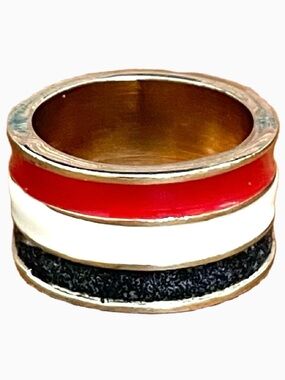 Vintage Tricolor Patriotic Red White Blue Enamel Gold Tone Statement Band Ring